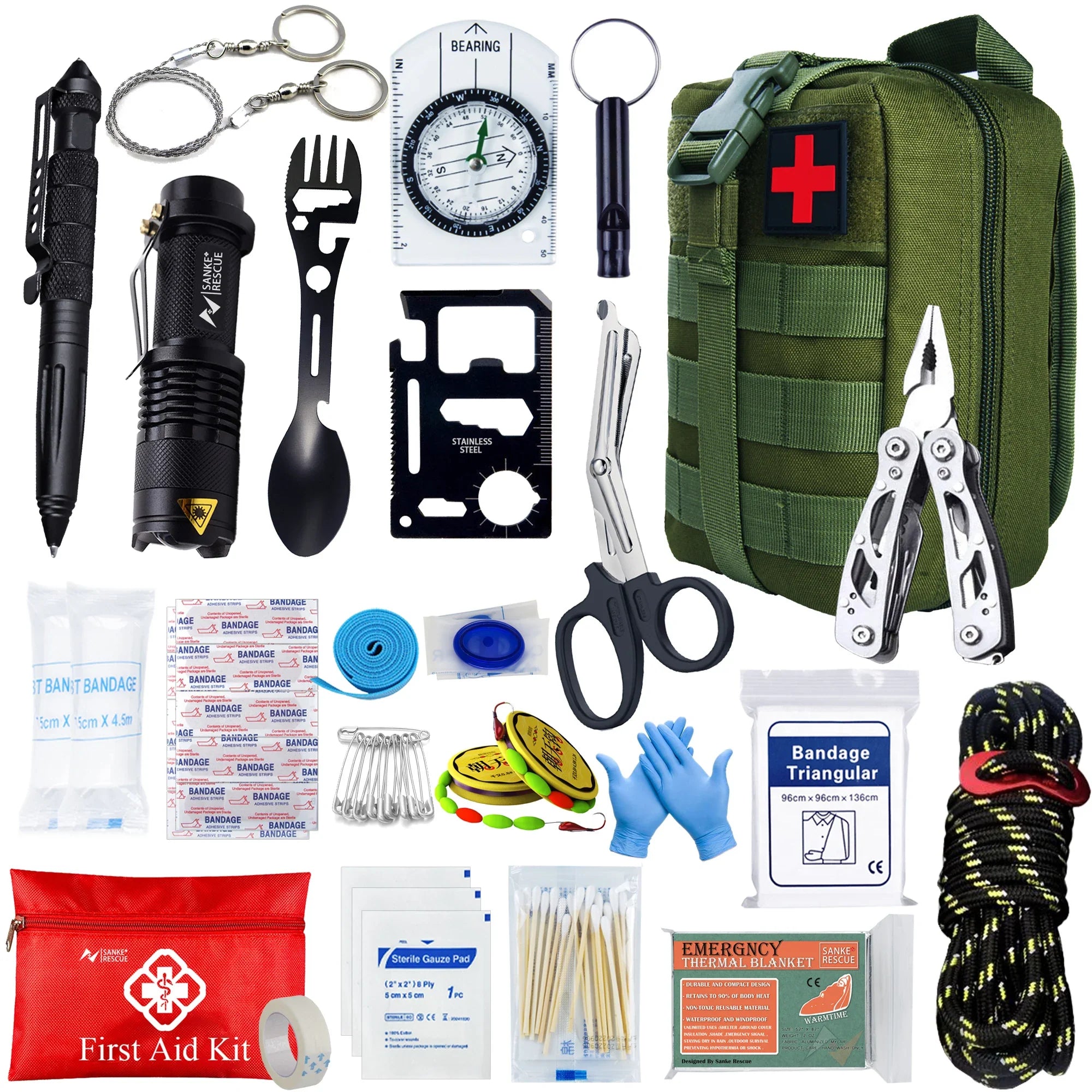 Kit de Survie – 24 en 1 | Sac de survie complet avec soins, outils et équipements d’urgence