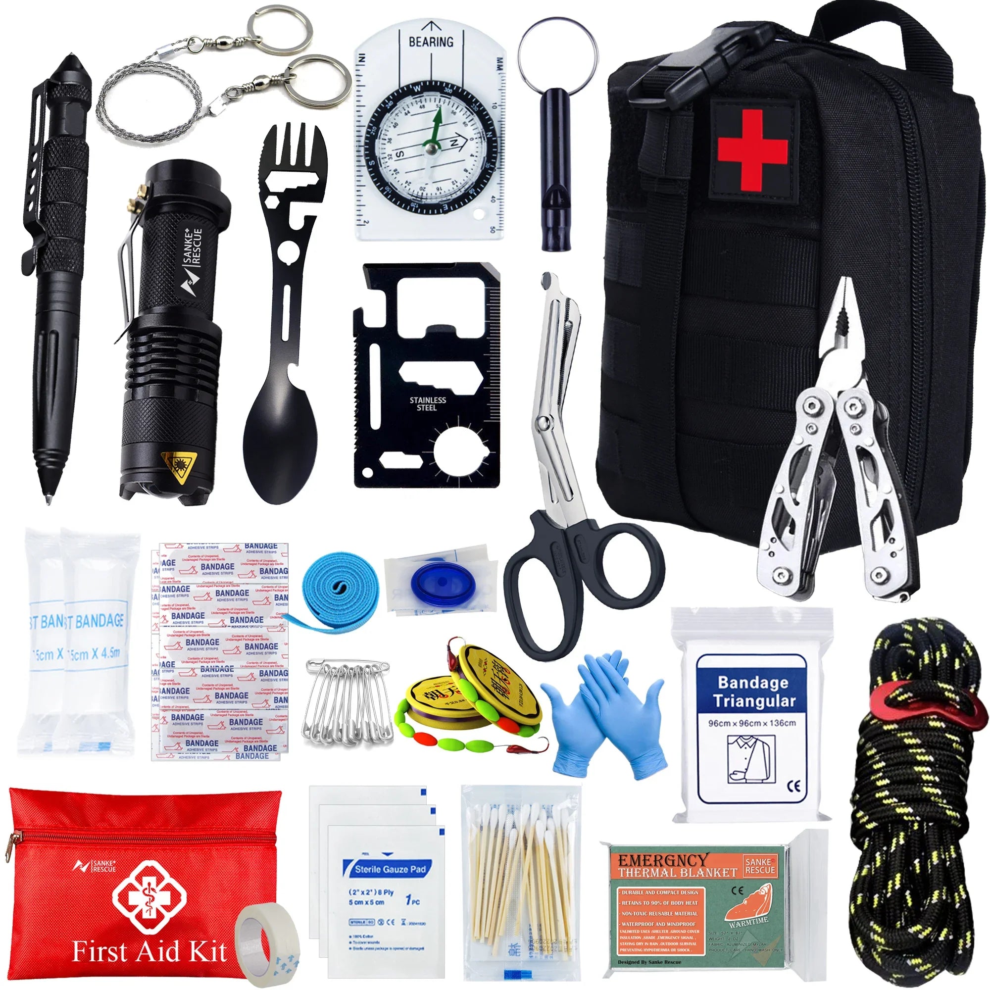 Kit de Survie – 24 en 1 | Sac de survie complet avec soins, outils et équipements d’urgence