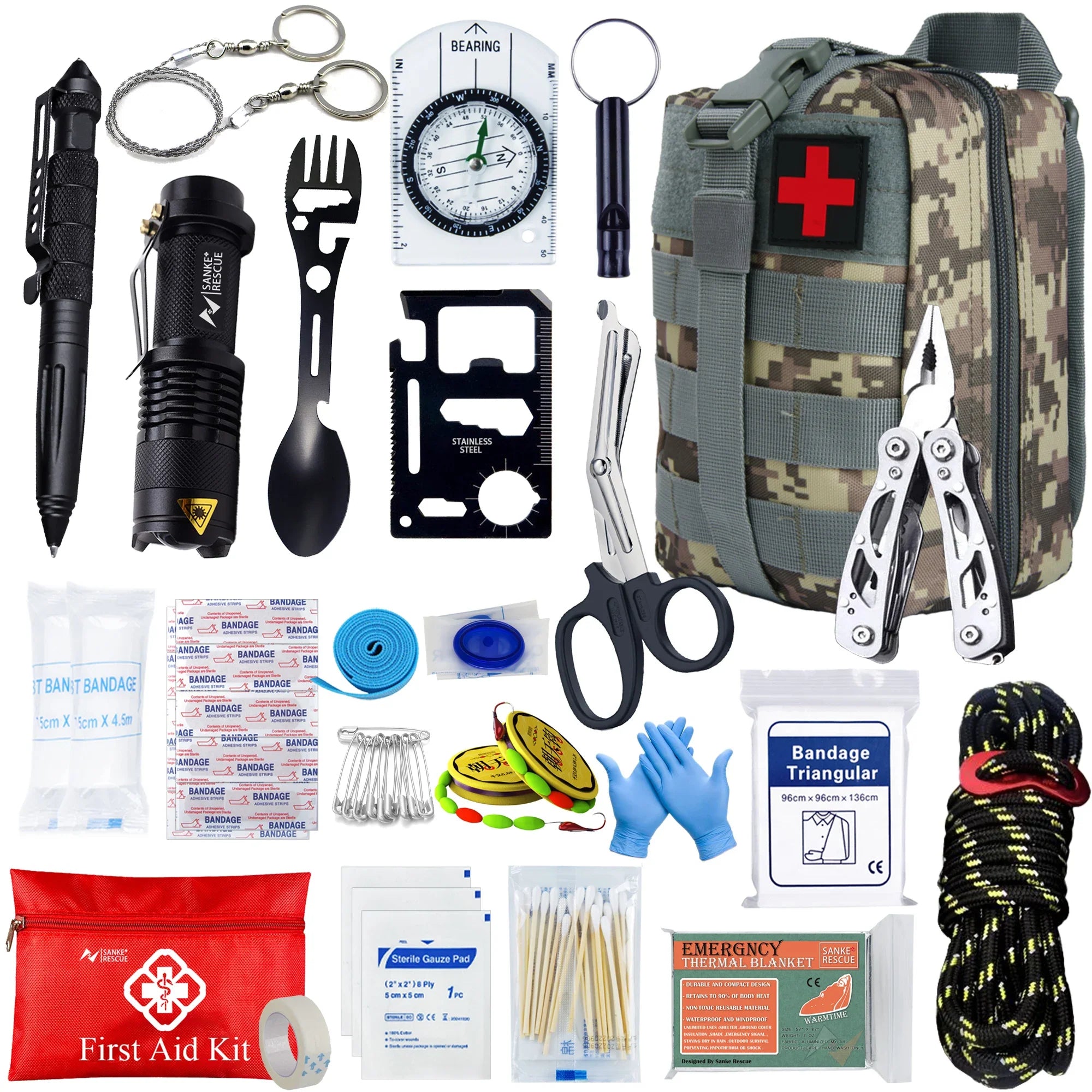 Kit de Survie – 24 en 1 | Sac de survie complet avec soins, outils et équipements d’urgence