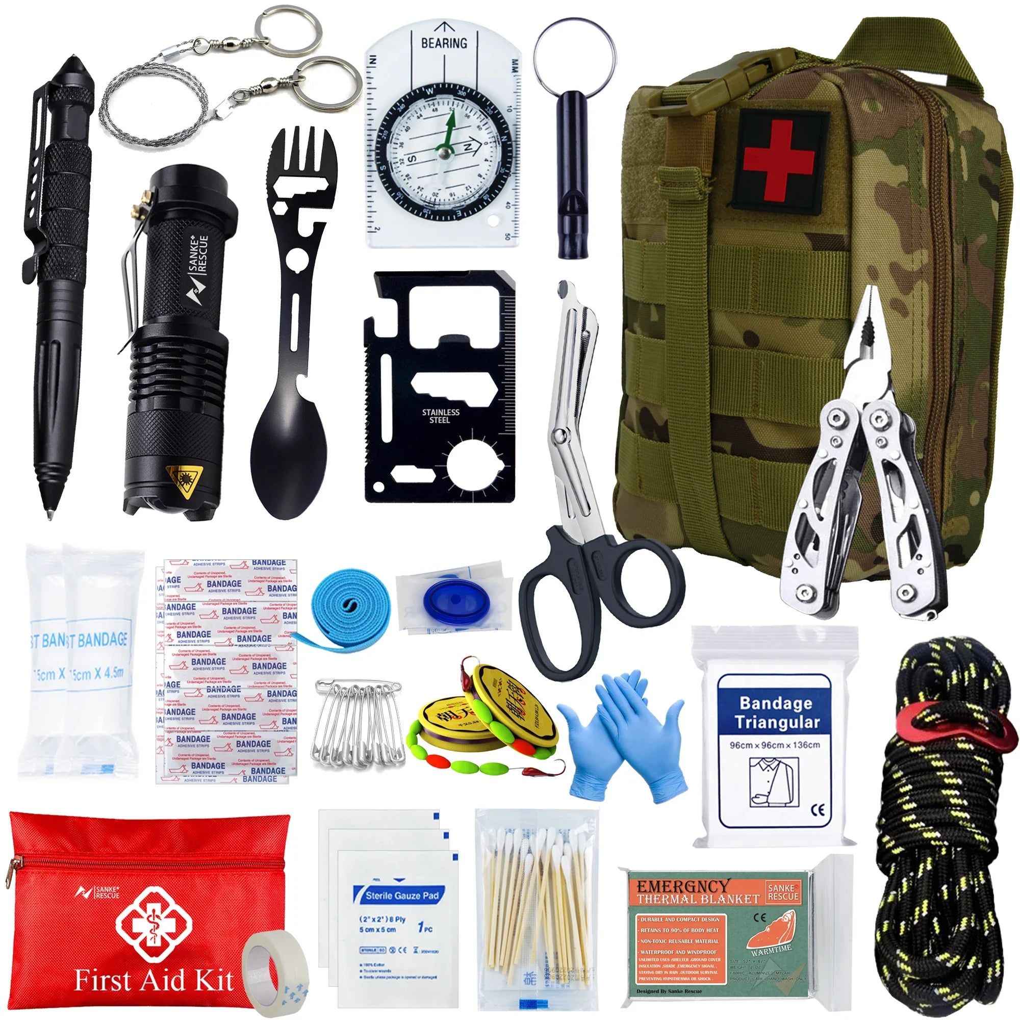 Kit de Survie – 24 en 1 | Sac de survie complet avec soins, outils et équipements d’urgence